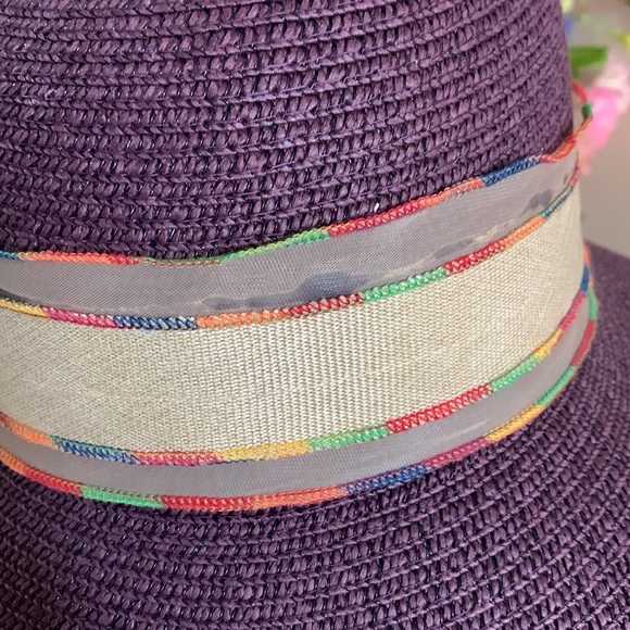 Wide brim straw sun hat with ribbon, EUC - Picture 7 of 11